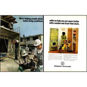 1970 Westinghouse Washer Dryer Stack 2 Page Vintage Print Ad Avocado Green Photo